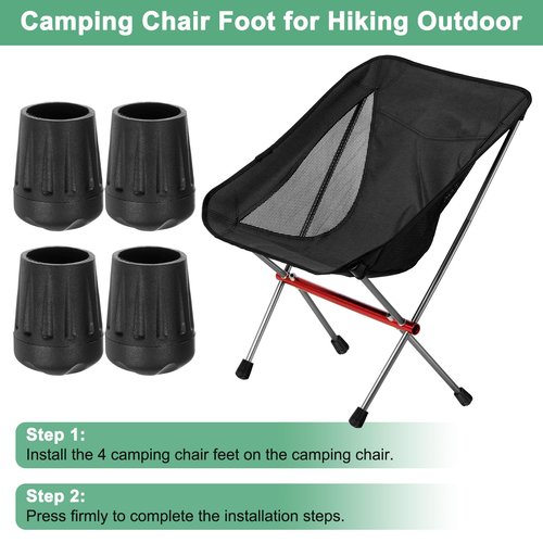 M METERXITY 4-Pack Anti-Slip Camping Chair Foot, 16mm Folding Camp Chair Replacement Feet for Folding Chair Stool/Fishing/Hiking Outdoor/Camping/Picnic/Uneven Floor [Black]