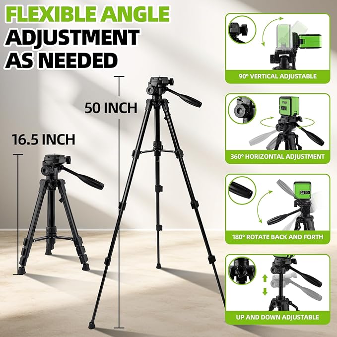 Laser Level with 50Inch Tripod - 98Ft Self Leveling Cross Line Leveler Tool for Picture Hanging,Construction and Renovation - Magnetic Base,Carrying Bag Included