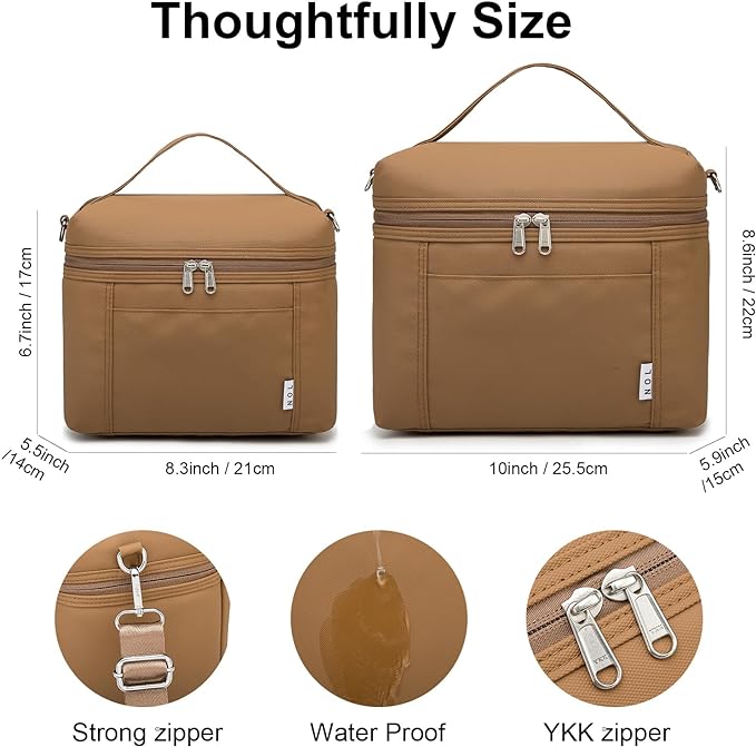 NOL Natural Organic Lifestyle Insulated Lunch Bags for Women Cooler Bag Lightweight Nylon Waterproof Lunch Box For Work (Medium(normal),Brown