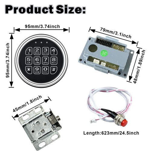 Electronic Gun Safe Lock Replacement, Zinc Alloy Keypad Gun Safe Lock with Solenoid Access,14 Ribbon Cable Motherboard & Reset Button Lock Set Chrome