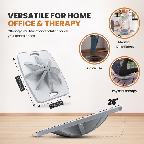 Professional Wooden Balance Board, 360 Degree Portable Wobble Board with Comfortable Surface, Standing Desk Rocker Board for Physical Therapy, Core Strength Stability Training (360 Degree-Gray)