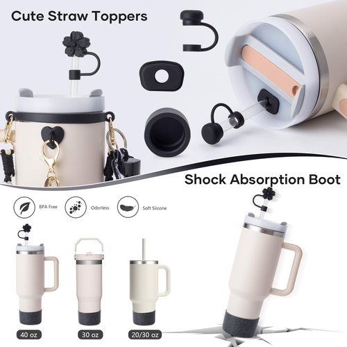 Bufilea Stanley Cup AccessoriesI Bottle Handle Carrier Strap,Silicone Cup Boot, Lipstick Holder, Straw Topper & Spill Stopper Cute Decorative Charms, Accessories for Stanley Cup 40oz/30oz Decor
