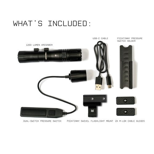Monstrum ArcSaber 1200 Lumens Weapon Light with Remote Pressure Switch | Picatinny Swivel Mount | Black
