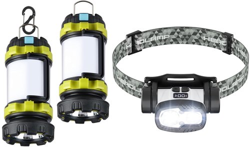 Bundle: 2 Pack Camping Lantern Flashlights (1000LM, 6 Modes) & 1 Pack Rechargeable LED Headlamp (1500LM, 9 Modes) - Super Bright, Waterproof, Portable Emergency Lights for Hurricane, Hiking, Survival