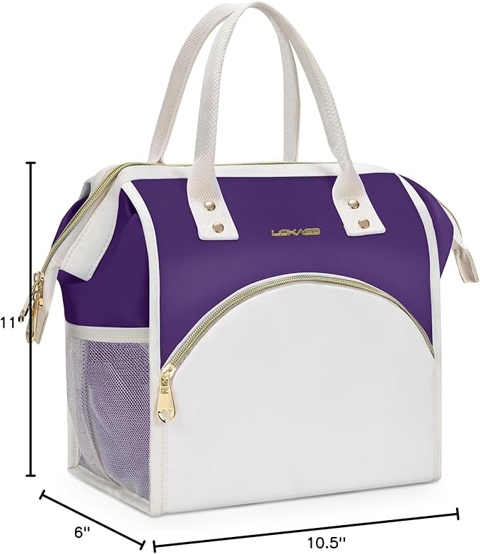LOKASS Lunch Bag Women Insulated Lunch Box, Wide-Open Lunch Tote Bag Leak-proof Cooler Bag for Work Picnic-（Purple）