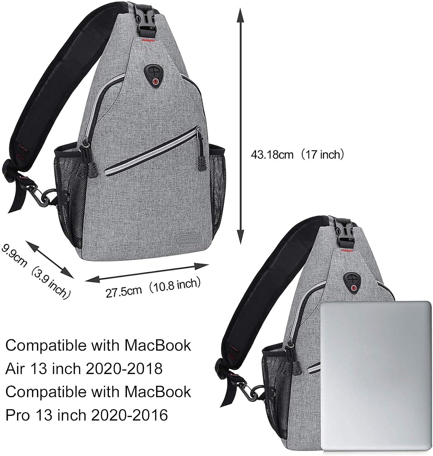 MOSISO Rope Sling Backpack (Up to 13 inch), Multipurpose Crossbody Chest One Shoulder Outdoor Travel Hiking Daypack, Black