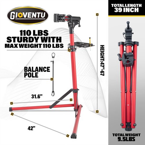 Gioventù 110 LBS E Bike Repair Stand, Heavy Duty Bicycle Maintenance Stand with High-Strength Steel, Bike Mechanic Workstand for E-bikes, Mountain Bikes and Road Bikes - Red
