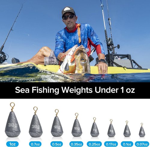 Realure 25 Pcs Small Fishing Weights Mixed 8 Sizes Deep Sea Fishing Weights Assorted 2g 3g 5g 7g 10g 15g 20g 30g Iron Fishing Sinkers Weights with Swivel for River Saltwater Freshwater Mackerel