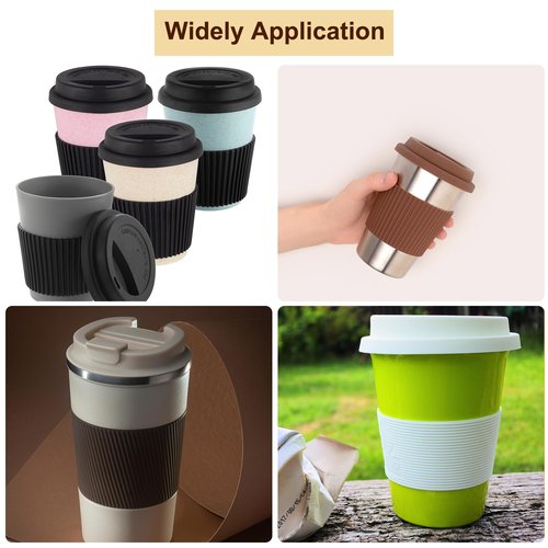 uxcell 4Pcs 3.31-3.38" Silicone Cup Lids, Drinking Lid Reusable Sealed Mug Lid for Ceramic or Glass Coffee Mug Spill-Proof, Durable Coffee Cup Covers, Black