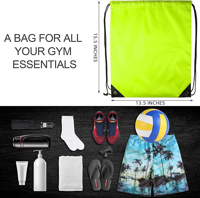 GoodtoU Drawstring Backpacks, 100 Pieces Drawstring Bags Nylon Backpack for Sport, Traveling, Team (Fluorescent Green)