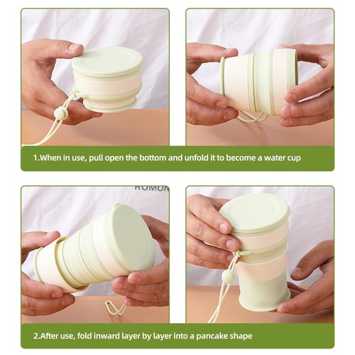 MANMOON 3 Pack Silicone Collapsible Travel Cup,Folding Camping Cup with Lid, Reusable Drinking Cup-Portable,Perfect for Camping,Hiking and Sport Events, for Hot and Cold Drinks (Green)