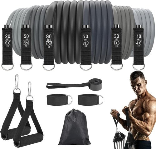 Fitense 6Pcs Resistance Bands, Workout Bands 270lbs, Exercise Bands with Handles/Door Anchor/Ankle Straps/Bag/Poster for Men, Heavy Resistance Bands for Working Out at Home