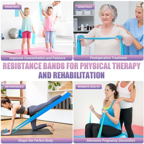 Resistance Bands for Physical Therapy Women, Extended 6.9FT Exercise Stretch Bands for Yoga, Pilates, Rehab, Fitness and Strength Training, Elastic Workout Bands with Training Poster
