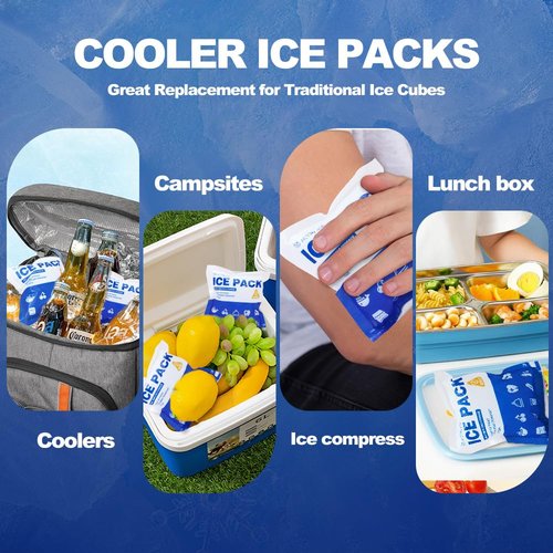 Blue Ice Packs for Coolers, Shipping and Lunch Box, Slim Size Long-Lasting Reusable Ice Pack, Cold Gel Freezer Packs for Camping, Beach, Fishing, Shipping Food (4" X 4" 24pcs)
