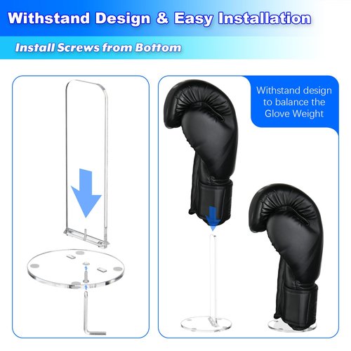 Cosmos 1 Pair Boxing Glove Holder Rack Boxing Gloves Display Stand Sports Gloves Vertical Display Rack Desk Stand, Acrylic Stand & Withstand Design