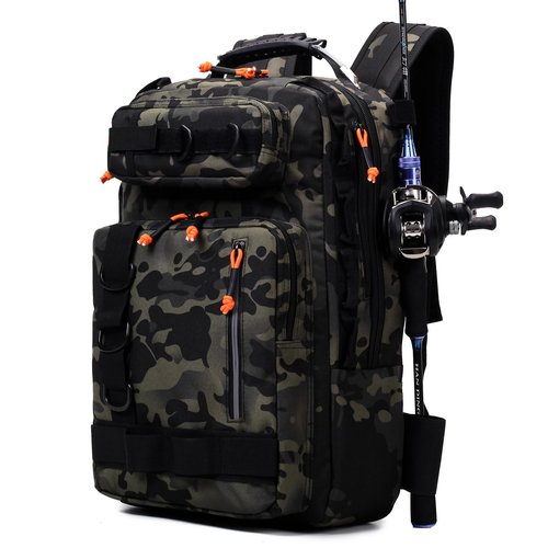 Mondogreet Fishing Tackle Backpack Storage Bag with Rod Holder,Large Storage Space, Easy Access to Fishing tools, Fits 3600 3700 Tackle Tray,Suitable for Fly Fishing Outdoor Travel Camping.