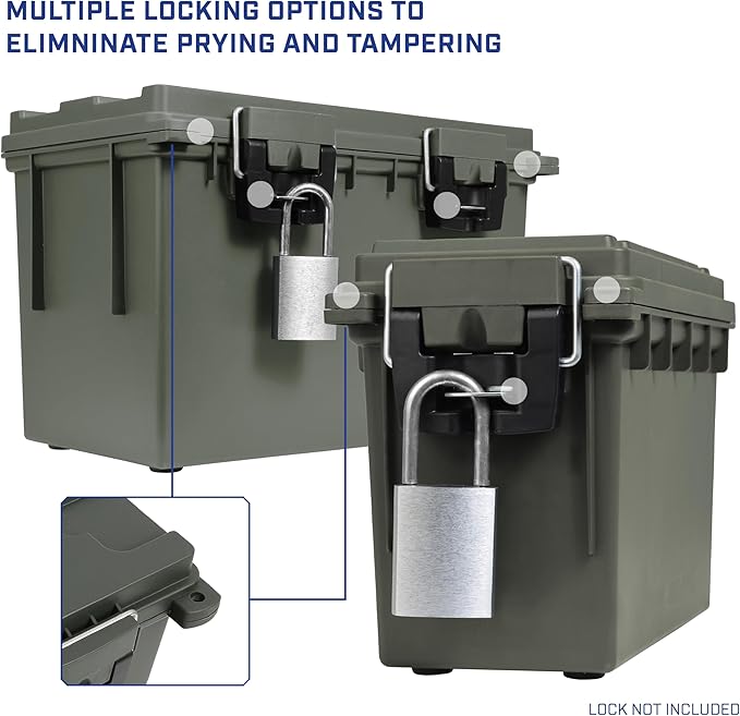 Sheffield 12713 2-Pack Combo Ammo Storage Boxes, .30 Cal and .50 Cal Field Boxes, Water and Dust Resistant, Lockable Storage Box with Handle for Hunting Gear and Bullets, Made in the USA, Green