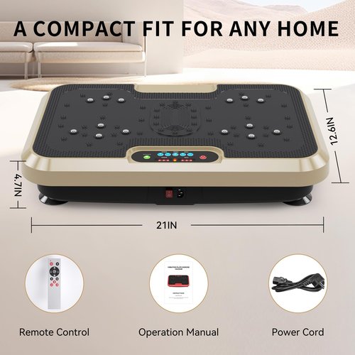 Vibration Plate Exercise Machine with Remote Control - Full Body Workout Platform with 200 Speed Settings for Weight Loss & Muscle Toning - Quiet Home Fitness Equipment, Supports 330lbs (Golden)
