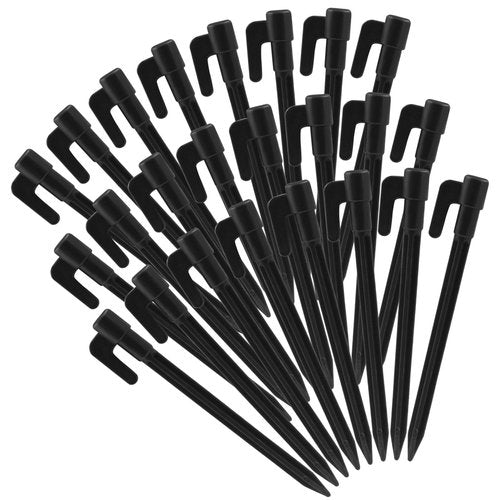 Moicstiy 24 Pack Plastic Tent Stakes, 5.7 Inch Black Durable Garden Landscape Stakes Tent Spikes for Camping, Gardening, Outdoor Beach