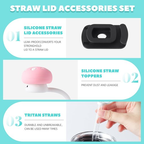 MITCHENIFY Silicone Straw Lid Accessories Set Compatible with YETI 20 oz Travel Mug, Convert Stronghold Cup to Straw Cup, Magnetic Slider Replacement, Including Straws, Spill Stoppers, Straw Covers