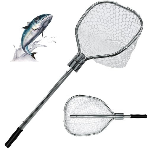 SIWRDTG Floating Lightweight Fishing Net with Telescopic Pole Handle, Rubber Landing Net Freshwater Saltwater, Portable Fishing Net with Soft EVA Foam Handle, Fish-Friendly Mesh for a Safe Release