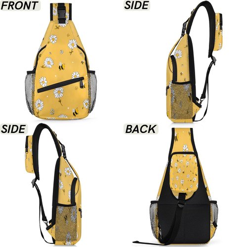 UOYO Cute Bee Sling Bag, Flower Daisy Crossbody Shoulder Backpack Chest Bag Travel Casual Daypacks for Women Men