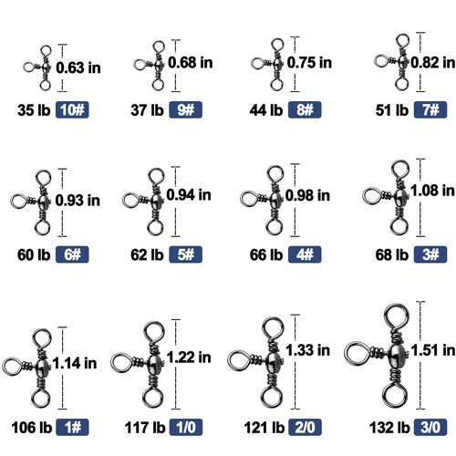 Natufish 3 Way Swivels Fishing Tackle - 25Pcs Three Way Swivel Black T-Turn Barrel Swivel High Strength Connector for Catfish Rigs(Size 9#)