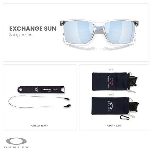 OAKLEY Exchange Sun OO9483 948303 56MM Polished Clear/Prizm Deep Water Polarized Rectangular Sunglasses for Men for Women+ Bundle Accessory Leash Kit, Microfiber Pouch
