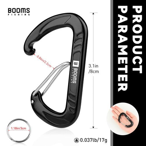 Booms Fishing Black Carabiner Clip: 3.1" Heavy Duty Carabiners 12kN/2697lbs Large Aluminum Carbiner for Keys Water Bottle Dog Leash Camping Hiking, Caribiner Keychain Hook Carbineers D Ring Clip 2PCS