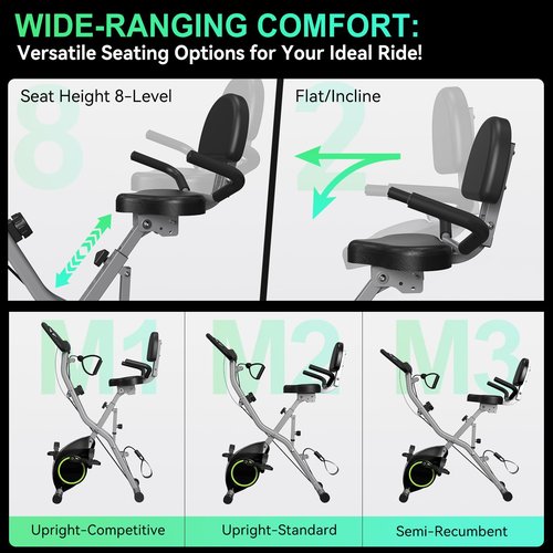 Foldable Exercise Bike Stationary Bikes for Home, 5 IN 1 Indoor Workout Bike, with 16-Level Quiet Magnetic Resistance, 6.6 LBS Flywheel and 300LBS Capacity, 2025 Designed 817 X-bike