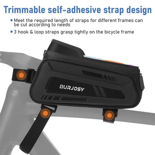 Burjosy Bike Phone Front Frame Bag, Waterproof Bike Phone Holder Bag with TPU Touch-Screen & Sun-Visor, Bike Bag Accessories Compatible Phone Under 7”