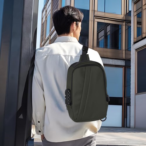 VALUEQLO Sling Bag for Men Anti Theft Crossbody Bag Sling Backpack with USB Charging Port for Travel (Army Green)
