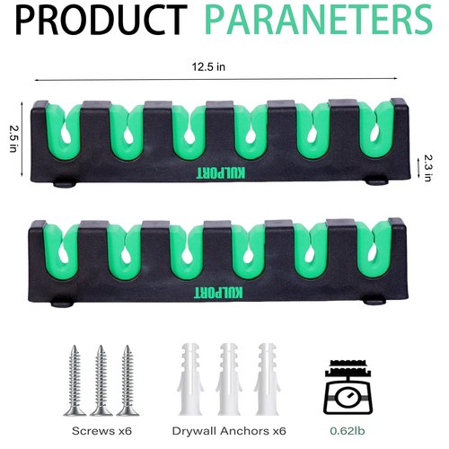 KULPORT Fishing Rod Rack Holders Wall-Mounted Fishing Pole Holder & Rack, Fishing Pole Holders for Garage & Boat 6-Rod Storage Racks(Horizontal Green, 1 Pair)