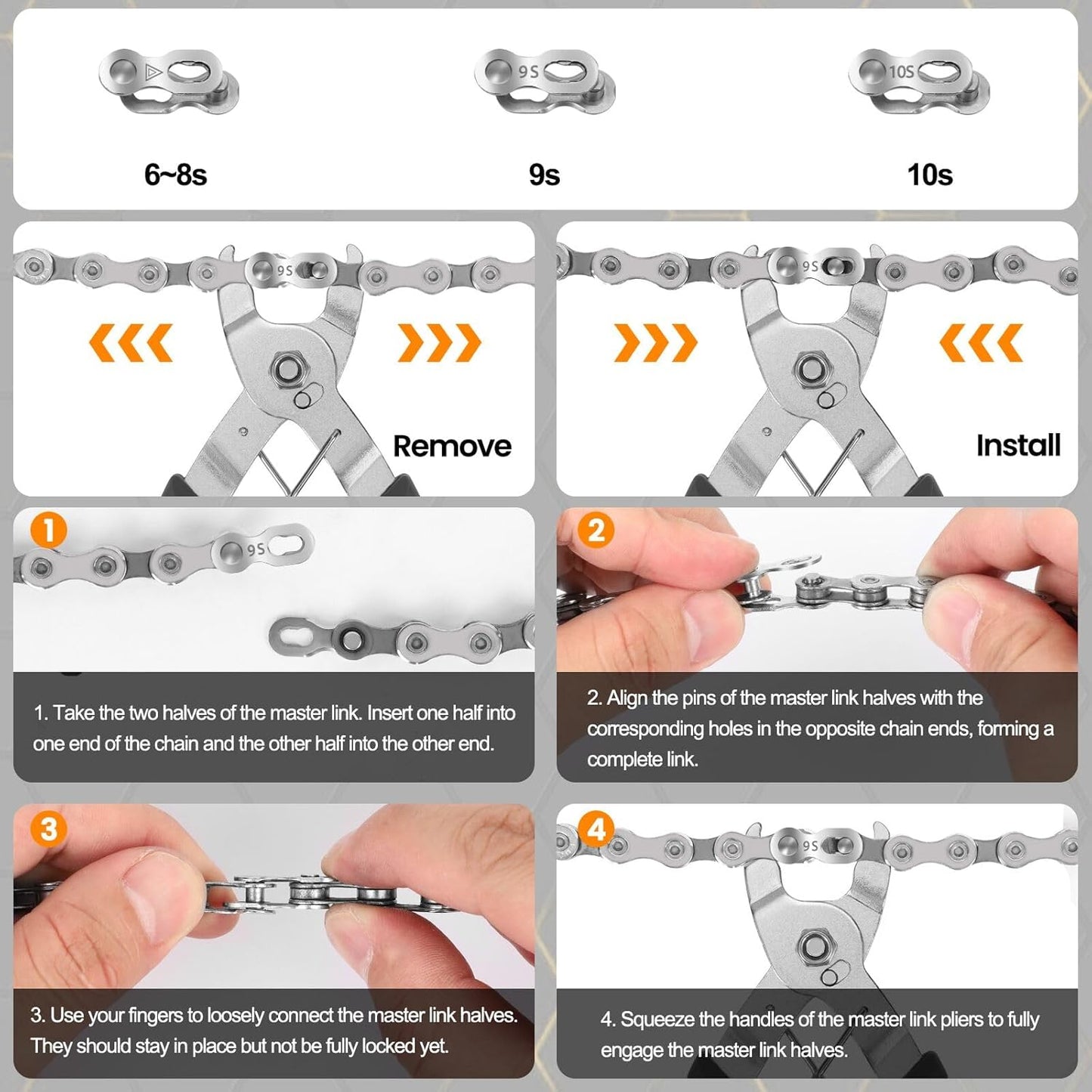 Oumers Bike Chain Repair Tools Set, Bicycle Chain Break Tool, Master Link Pliers, Bike Wear Checker Indicator Opener Closer Remover Pliers