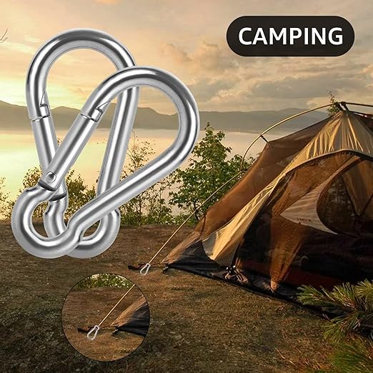 24 PCS M6 x 2-3/8 Inch Carabiner Clips Heavy Duty Spring Snap Hooks Stainless Steel Carabiner Clip Mini Carabiner Clips Quick Link Clip for Keychain Camping Hiking Fishing Dog Leash Keys, Silver
