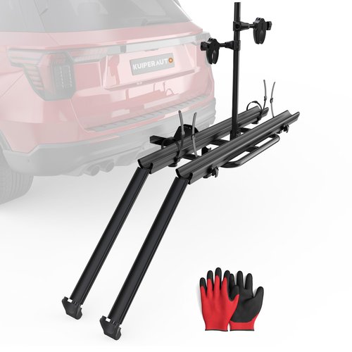 KUIPERAUTO Aluminum 2 EBikes Foldable 2'' Hitch Mounted Carrier Racks w/Ramps Over 200lbs Capacity for 3.35 inch Fat Tire Heavy Duty Universal E-Bike Racks for SUVs Cars Trucks RV 2-Inch Receiver
