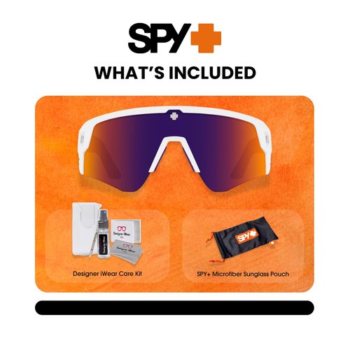 Spy Monolith Speed 62MM Matte White Teal/Happy Gray Green Dark Purple Mirror Cylindrical Shield Sunglasses for Men +BUNDLE with ACCESSORY EYEWEAR KIT