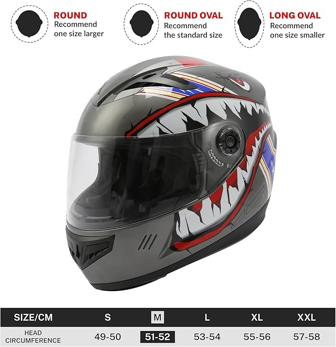 TCT-MOTORPARTS DOT Youth Kids Motocross Helmet ATV Full Face Helmets for Offroad Street Dirt Bike Go-Kart BMX MX Gray Shark Mouth Medium
