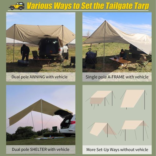 Magnetic Camping Hooks + Car Tailgate Awning, Large Tarp with Poles, Tent Hanging Hook Organizer for Canopy Magnet Clip Hanger with Carabiner