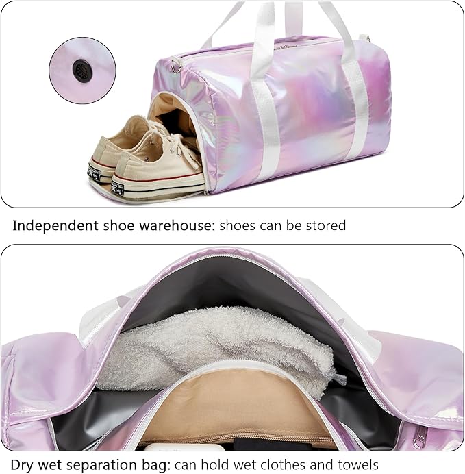 Sports Gym Dance Bag for Women Girls, Shimmery Waterproof Duffle Travel Bag With Shoes Compartment and Wet Dry Pocket (Green)
