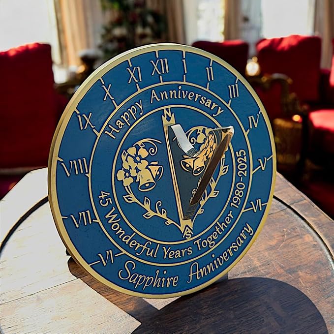 Anniversary Sundial Gift for 45th Sapphire Wedding Anniversary in 2025 - Recycled Metal Home Decor Or Garden Present Idea - Handmade in UK for Him, Her Parents Or Couples 45 Year Celebration