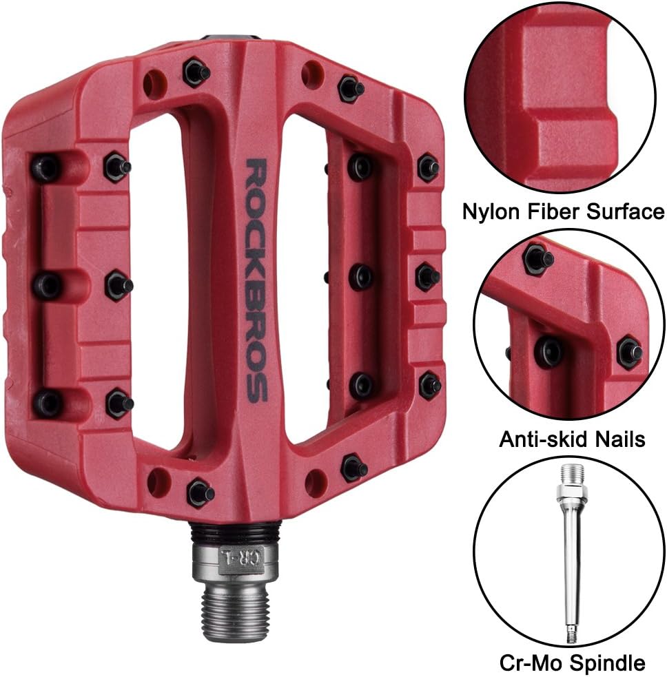 ROCKBROS MTB Pedals Mountain Bike Pedals Lightweight Nylon Fiber Bicycle Platform Pedals for BMX MTB 9/16"