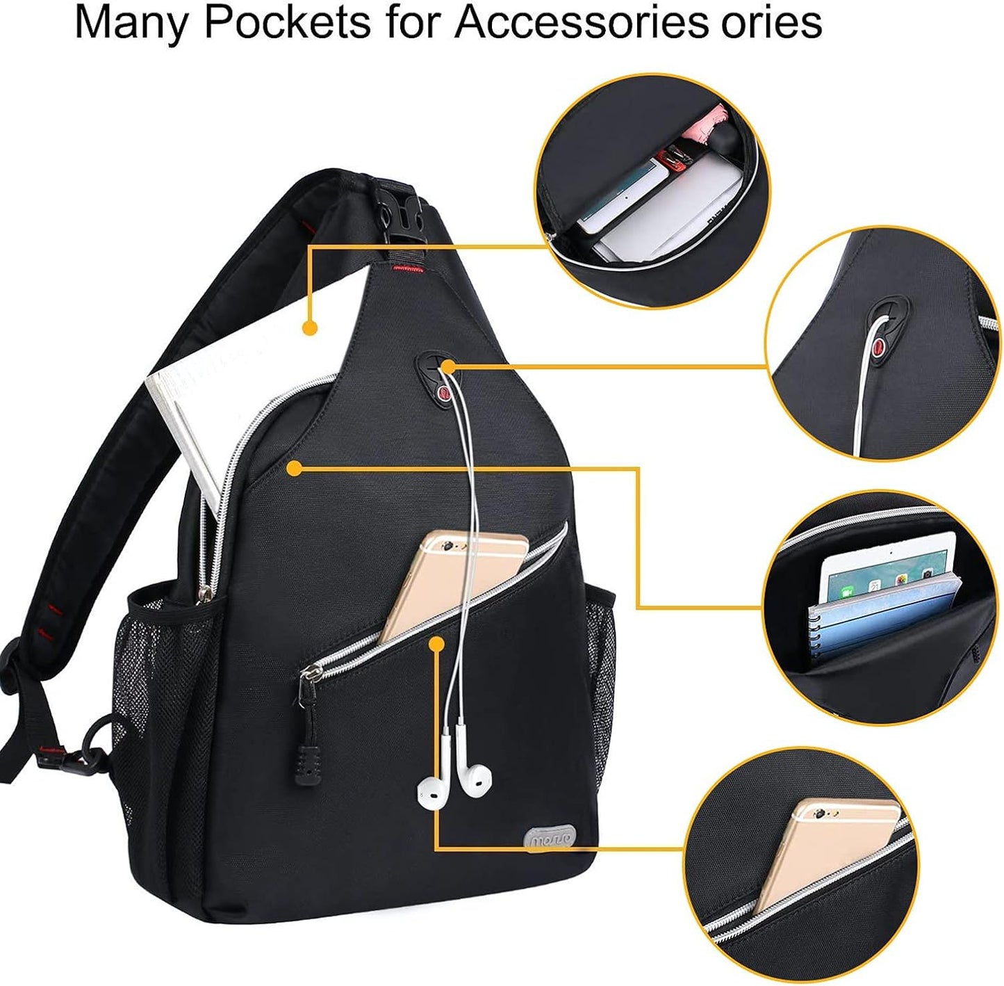 MOSISO Rope Sling Backpack (Up to 13 inch), Multipurpose Crossbody Chest One Shoulder Outdoor Travel Hiking Daypack, Black
