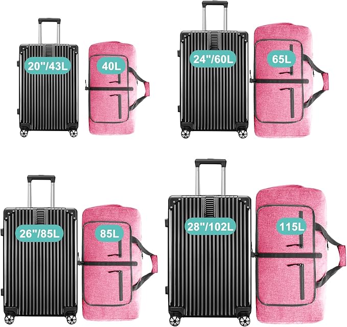 Dimayar 85L Travel Duffle Bag for Men Women - Foldable Duffel Bag with Shoes Compartment - Overnight Bags Waterproof & Tear Resistant(Pink)