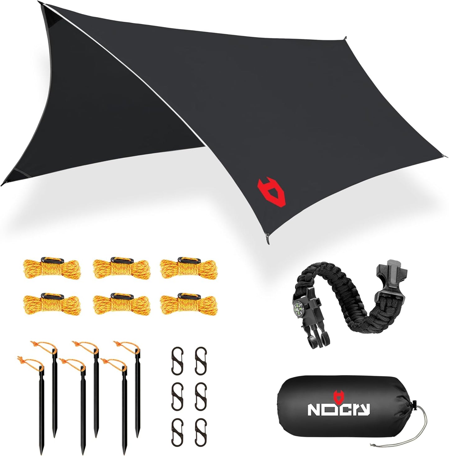 Rain Fly12x10 Lightweight Survival Camping Tarp; 100% Waterproof; Makes a Great Backpacking Tarp or Hammock Shelter; Comes in Multiple Colors, Survival Bracelet Included; Grey