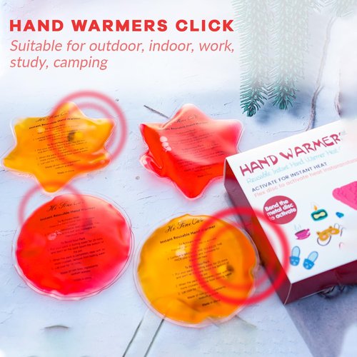 Reusable Snap Heat Pack, Hand Warmers Click, Hand Warmers Boil Click Heat Pocket Hand Warmer, Pouch Gel Hand Warmers for Camping for Outdoor, Indoor, Working, Studying, Camping, Warm Gifts (Set of 4)