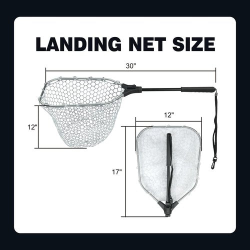 Black Paw Floating Fly Fishing Net, Rubber Fishing Net for Trout, Foldable Extendable Fish-Friendly Design for Safe Catch and Release (Rubber Net, Fixed Pole)