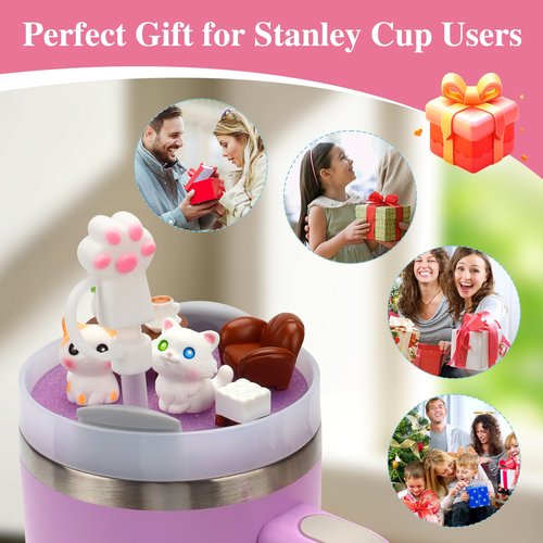 Stanley Cup Lid Accessories for 40oz H2.0, Topper Decoration Charms with Silicone Straw Cover, Cute Tumbler Accessories