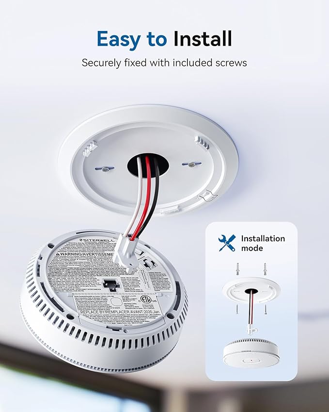 SITERWELL Hardwired Smoke Detector Carbon Monoxide Detector 10 Year Battery, Meets UL217-9th Standards, Interconnected Smoke and Carbon Monoxide Detector Combo with Bilingual Voice Alerts, 3 Pack