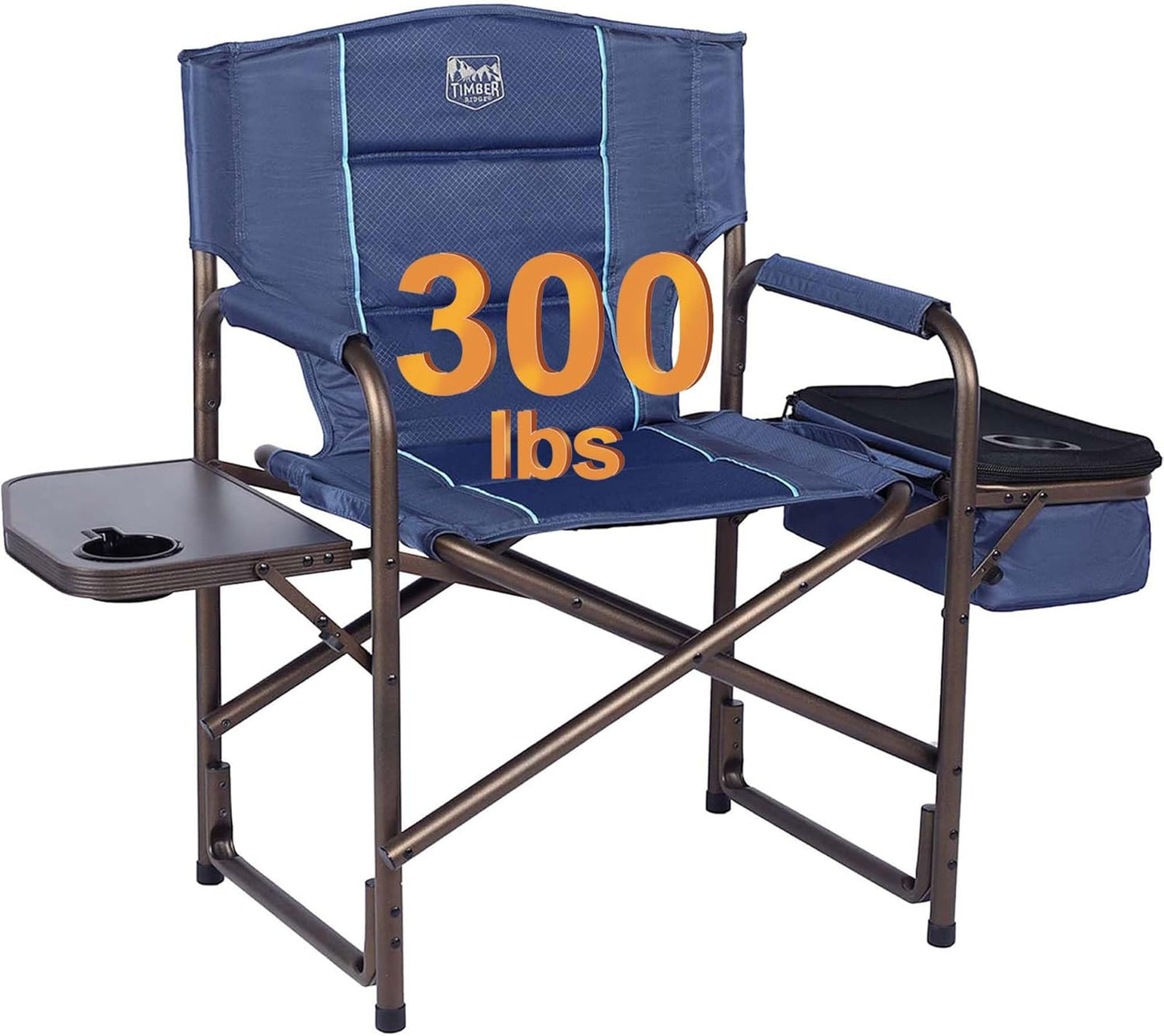 TIMBER RIDGE Lightweight Camping Chair, Portable Laurel Director's Chair with Foldable Side Table, Cooler Bag & Mesh Pocket, Compact Outdoor Folding Lawn Chair, Supports 300lbs, Grey